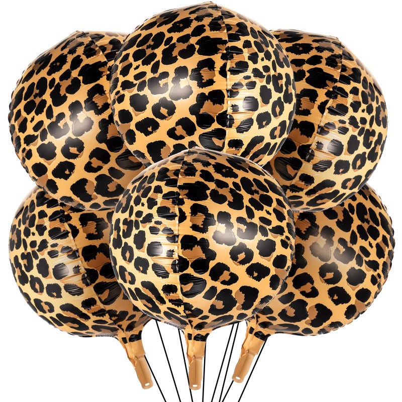 BBTO 6 Pcs Leopard Cheetah Print Foil Balloons 22 Inch 4D Large Metallic Round Leopard Balloons Cheetah Print Decoration for Birthday Party Camo Animal Jungle Adventure Baby Shower Wedding - Image 3