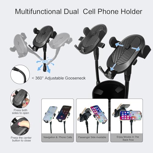 JINKEY Dual Cup Holder Phone Mount for Car，2-in-1 Adjustable Gooseneck Cradle with 360° Rotation Heavy Duty Universal Automobile Stand for Most 4"-6.7" i-Phone Mobile-Phone Holder - Image 3