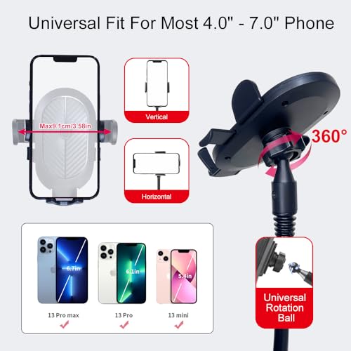 JINKEY Dual Cup Holder Phone Mount for Car，2-in-1 Adjustable Gooseneck Cradle with 360° Rotation Heavy Duty Universal Automobile Stand for Most 4"-6.7" i-Phone Mobile-Phone Holder - Image 4