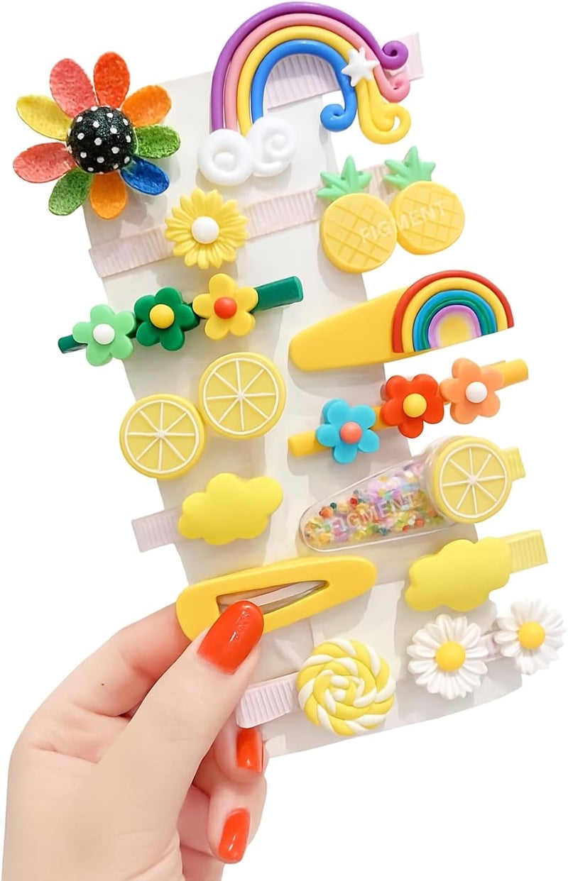 FIgment Hair Clip -Cute Fruit Cartoon Animal Shape Hair Clip Pins Set for Baby Girls, Little Girl Clip Set Hair Stuff Kids Accessory, Flower Candy, Fruits Rainbow, Butterflies for Hairstyles (Yellow) - Image 1