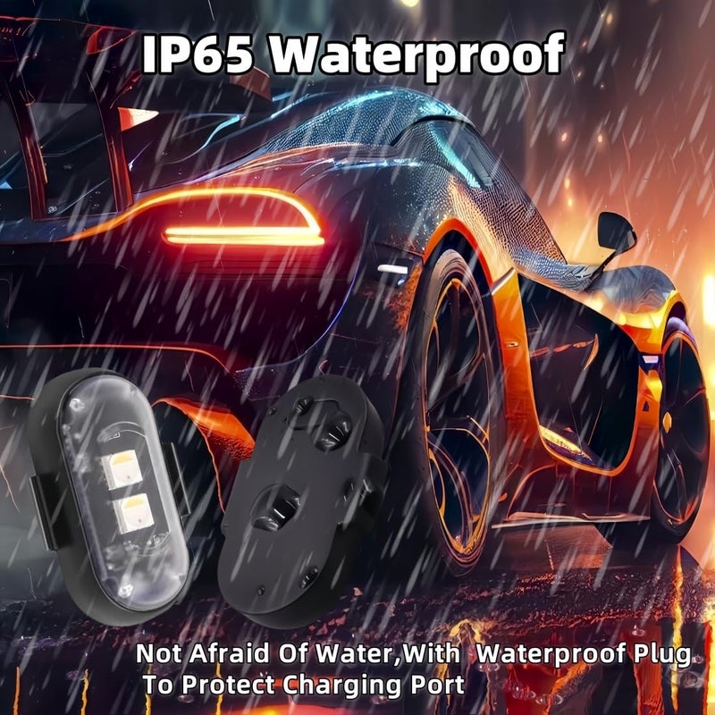 daisyfang 6PCS Wireless LED Strobe Lights with Remote Control, Wireless LED Warning Lights 8 Colors USB Charge IP65 Waterproof Anti-Collision, for Car Interior Motorcycle Bike Drone Car Truck RC Aircraft - Image 2