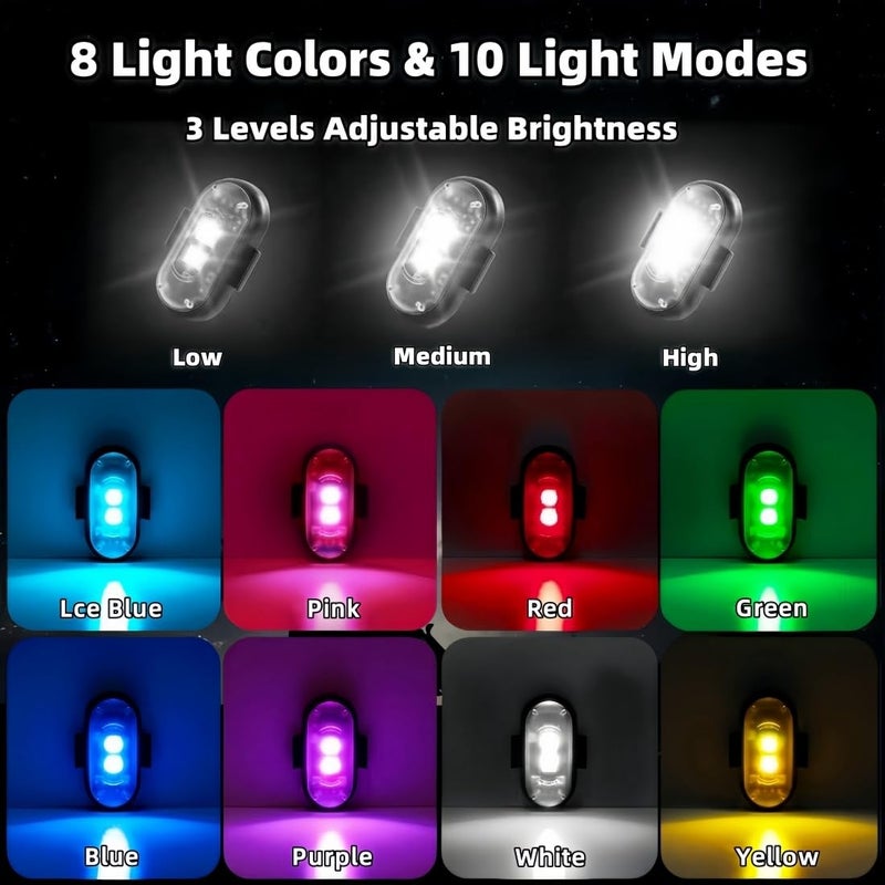 daisyfang 6PCS Wireless LED Strobe Lights with Remote Control, Wireless LED Warning Lights 8 Colors USB Charge IP65 Waterproof Anti-Collision, for Car Interior Motorcycle Bike Drone Car Truck RC Aircraft - Image 5