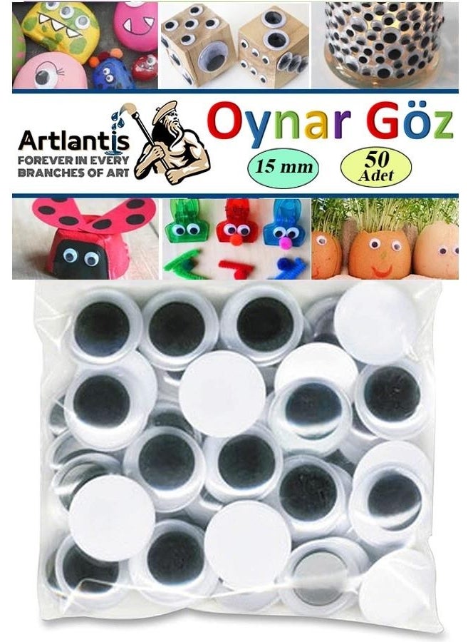 Artlantis Moving Eye Black 15 mm 50 Pack 1 Pack Moving Eye 15MM Hobby Design Kindergarten Nursery Activity Handicraft  - Image 1