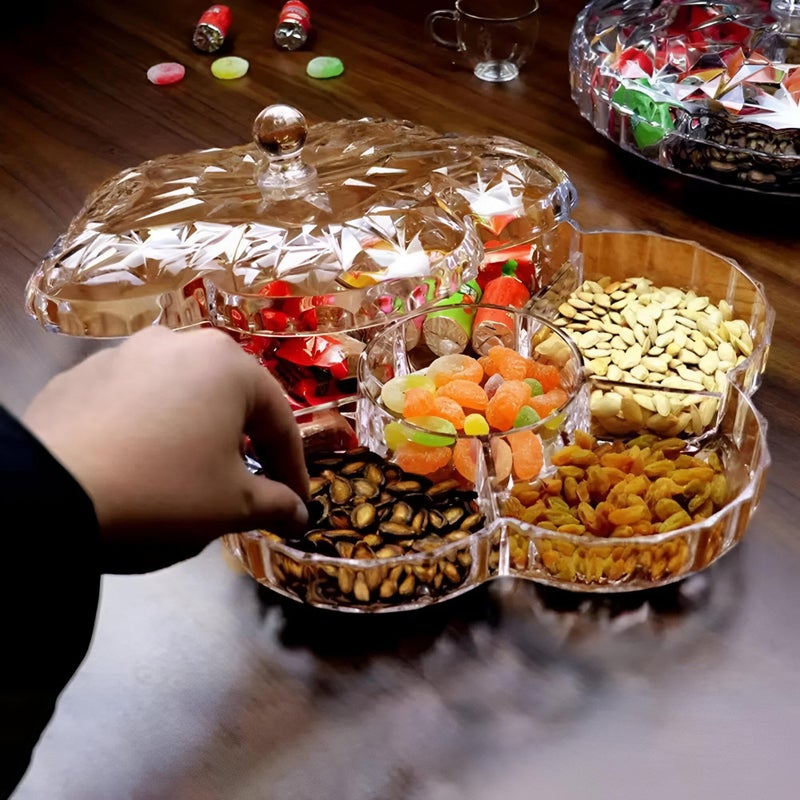 Multi Part Tasali Tray - Durable Acrylic Serving Plate with Lid, Perfect for Nuts, Candy, and Baked Treats, Dishwasher Safe, Perfect for Gatherings and Parties. (Rose) - Image 1