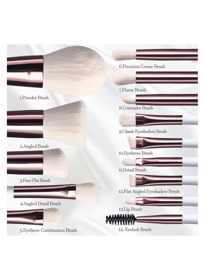 BS Mall 14PCS Mini Makeup Brushes Set with LED Light Mirrorr, Premium Synthetic Foundation Powder Concealers Eyeshadow Blush Makeup Brushes, Make up Brushes Kit (White) - Image 2