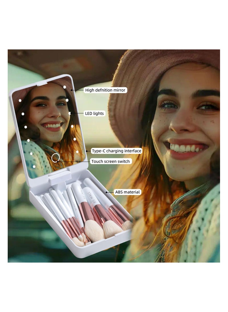 BS Mall 14PCS Mini Makeup Brushes Set with LED Light Mirrorr, Premium Synthetic Foundation Powder Concealers Eyeshadow Blush Makeup Brushes, Make up Brushes Kit (White) - Image 5