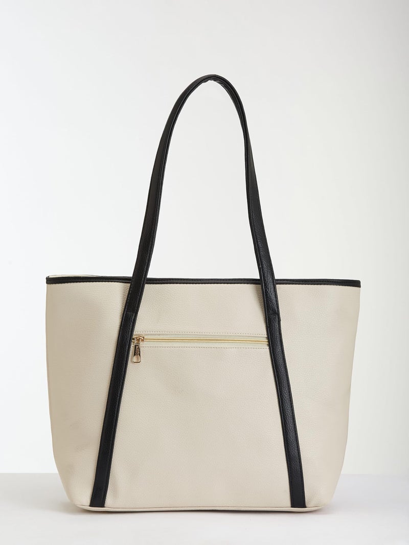 Fargo Axis Vegan Leather Tote Bag for Women | Laptop Compartment, RFID Pockets, YKK Zipper, Large Office Handbag | Shoulder Bag for College & Daily Use | Made in India (Ivory-Black) - Image 5