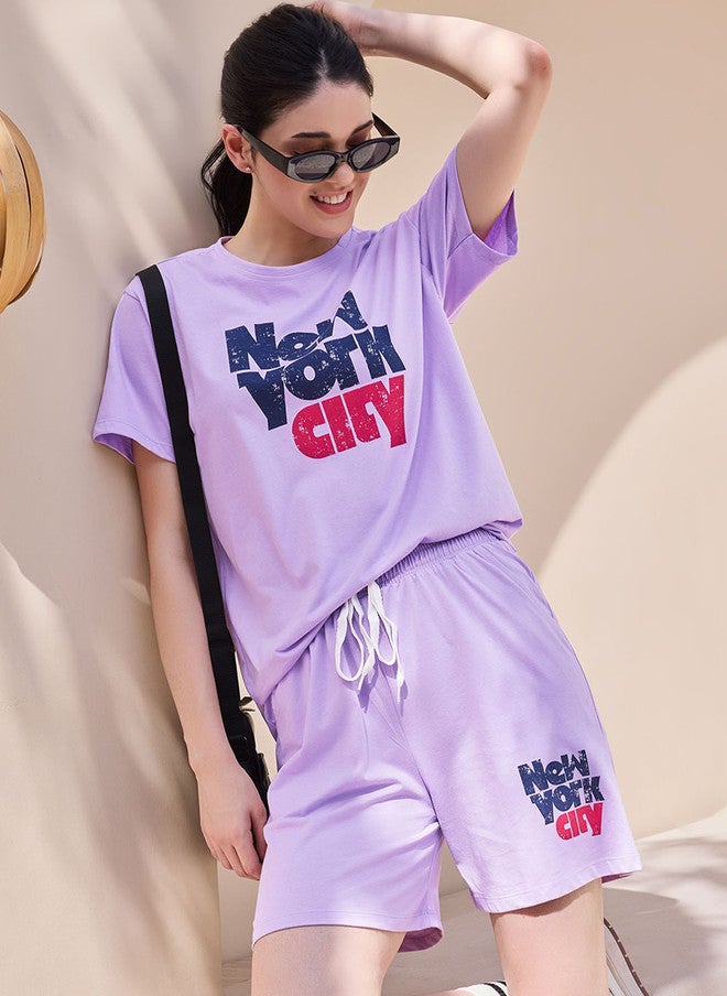 beebelle Lavender Printed Top & Shorts Co-Ord Set - Image 1