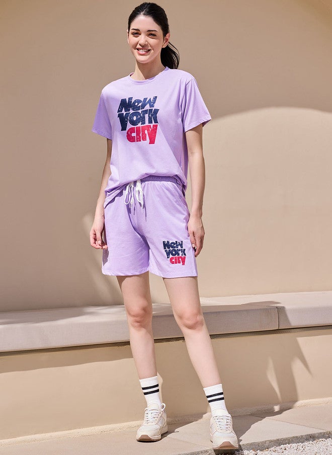 beebelle Lavender Printed Top & Shorts Co-Ord Set - Image 5
