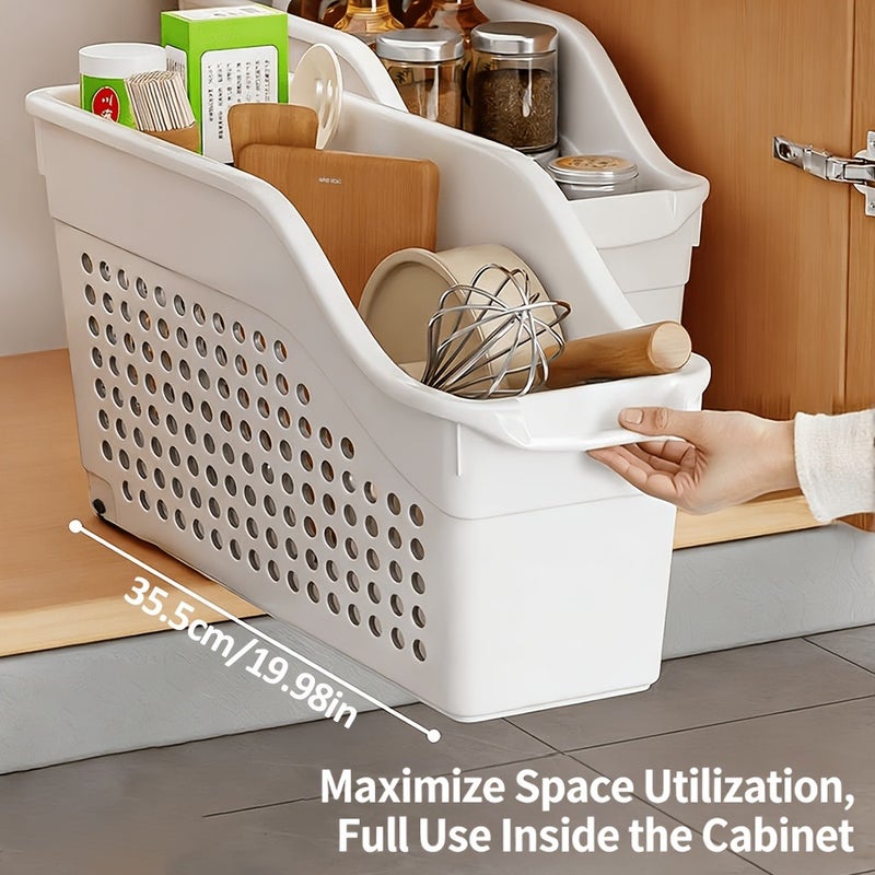 JOYBOS Heavy-Duty Pull-Out Storage Basket with Wheels, Household Kitchen Cabinet Pull-Out Plastic Storage Bin, Mobile Desktop Organizer, Suitable for Cleaning Supplies, Bathroom, Kitchen Sundries, No Installation Required, 2026 New Model Sundries - Image 3