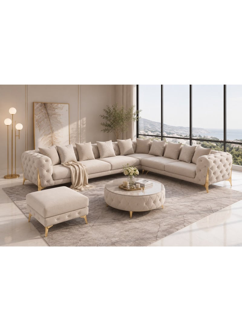 Maharat Al Bahar Brand New Luxury L Shape Sofa Set with Table and Puff, Golden Leg Design, Premium Comfort and Elegant Modern Style - Image 1