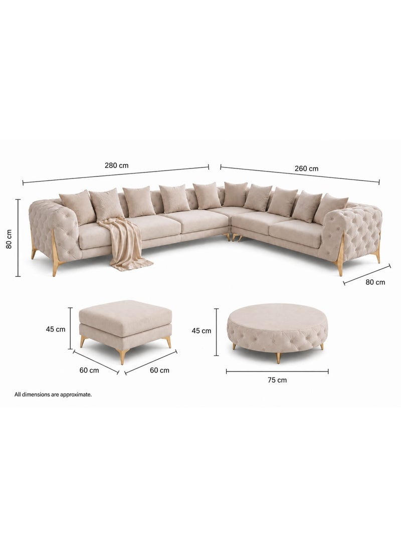 Maharat Al Bahar Brand New Luxury L Shape Sofa Set with Table and Puff, Golden Leg Design, Premium Comfort and Elegant Modern Style - Image 2