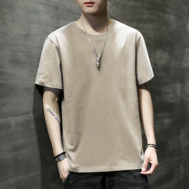 New Trendy Summer Men's Short-Sleeve T-Shirt Korean Style Round Neck Printed Slim Fit Summer Half-Sleeve Base Shirt - Image 1