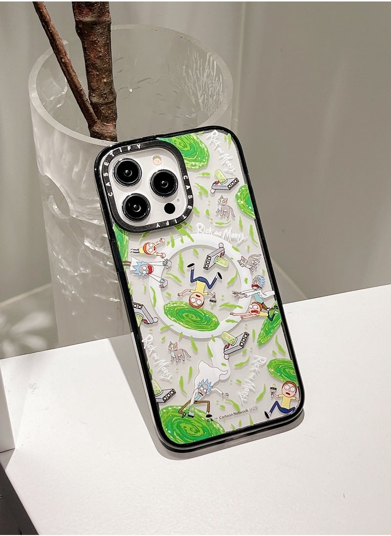 Apple iPhone 15 Pro Max Case,Rick and Morty Stick Magnetic Adsorption Phone Case - Semi transparent