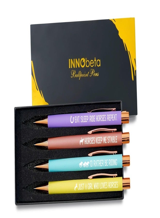 InnoBeta Horse Gifts for Girls, Women, Ballpoint Pen Set of 4, Horse Stuff for Equestrian, Horse Lovers, Cowgirls on Birthday, Back to School, Christmas - Image 1