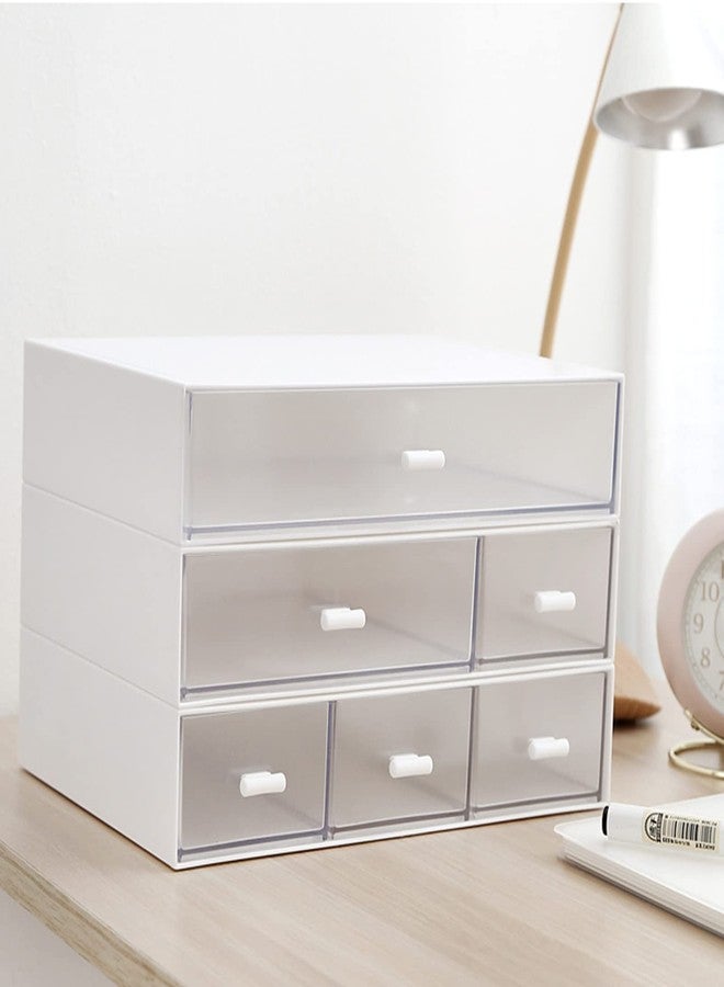 kulusion Desk Organizer-3 Tier Stackable Storage Drawers with 6 Compartments White Compact Desk Storage Drawers Great for Makeup Storage Bathroom Organization Accessories Etc (White) - Image 2