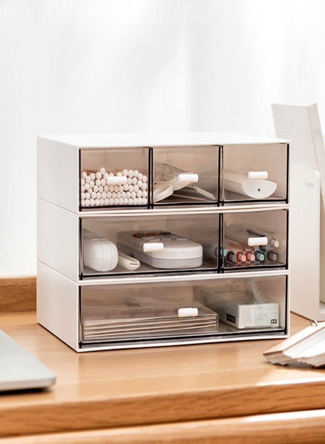 kulusion Desk Organizer-3 Tier Stackable Storage Drawers with 6 Compartments White Compact Desk Storage Drawers Great for Makeup Storage Bathroom Organization Accessories Etc (White) - Image 1