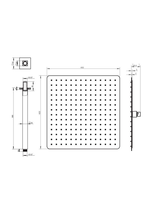milano Danube Home Titan Shower Over Head With Brass Arm, Stainless Steel Rain Shower Head And Column L 49 x W 47 x H 40 Cm Black - Image 2