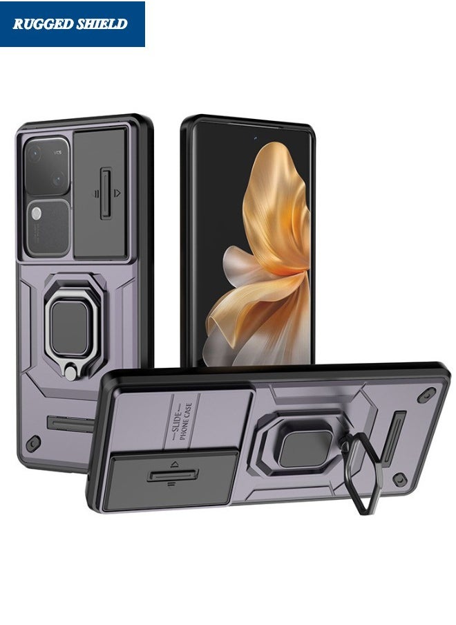 RUGGED SHIELD VIVO V30 5G Phone Case, Vivo V30 Case with Slide Camera Cover, Heavy Duty Shockproof Phone Case Cover with Kickstand for VIVO V30 5G, Purple  - Image 1