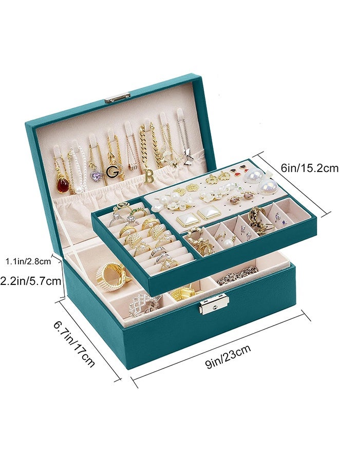 رولستيمي منظم صندوق مجوهرات للنساء والفتيات ، منظم مجوهرات كبير وتخزين ، صندوق تخزين مجوهرات من جلد البولي يوريثان مع قفل ، حامل مجوهرات للقلادة والأقراط والخواتم ، أخضر - Image 2