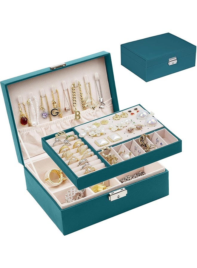رولستيمي منظم صندوق مجوهرات للنساء والفتيات ، منظم مجوهرات كبير وتخزين ، صندوق تخزين مجوهرات من جلد البولي يوريثان مع قفل ، حامل مجوهرات للقلادة والأقراط والخواتم ، أخضر - Image 1