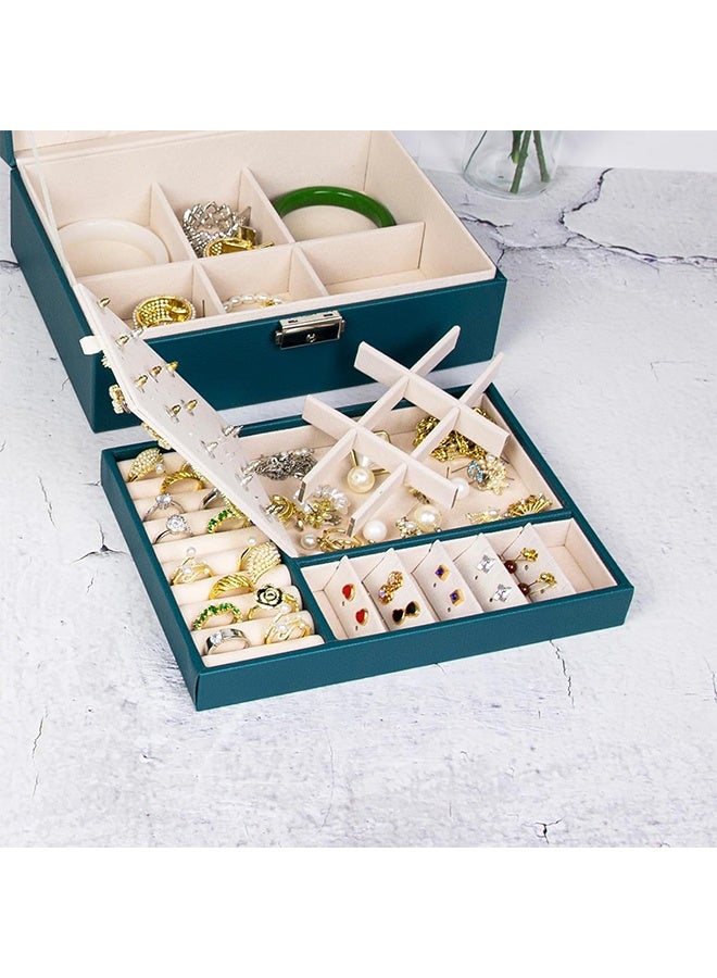 رولستيمي منظم صندوق مجوهرات للنساء والفتيات ، منظم مجوهرات كبير وتخزين ، صندوق تخزين مجوهرات من جلد البولي يوريثان مع قفل ، حامل مجوهرات للقلادة والأقراط والخواتم ، أخضر - Image 5
