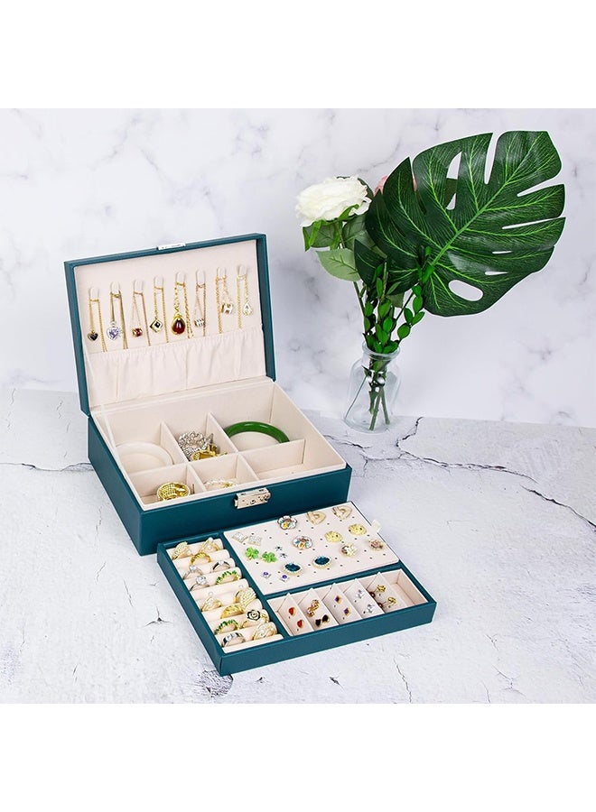رولستيمي منظم صندوق مجوهرات للنساء والفتيات ، منظم مجوهرات كبير وتخزين ، صندوق تخزين مجوهرات من جلد البولي يوريثان مع قفل ، حامل مجوهرات للقلادة والأقراط والخواتم ، أخضر - Image 3