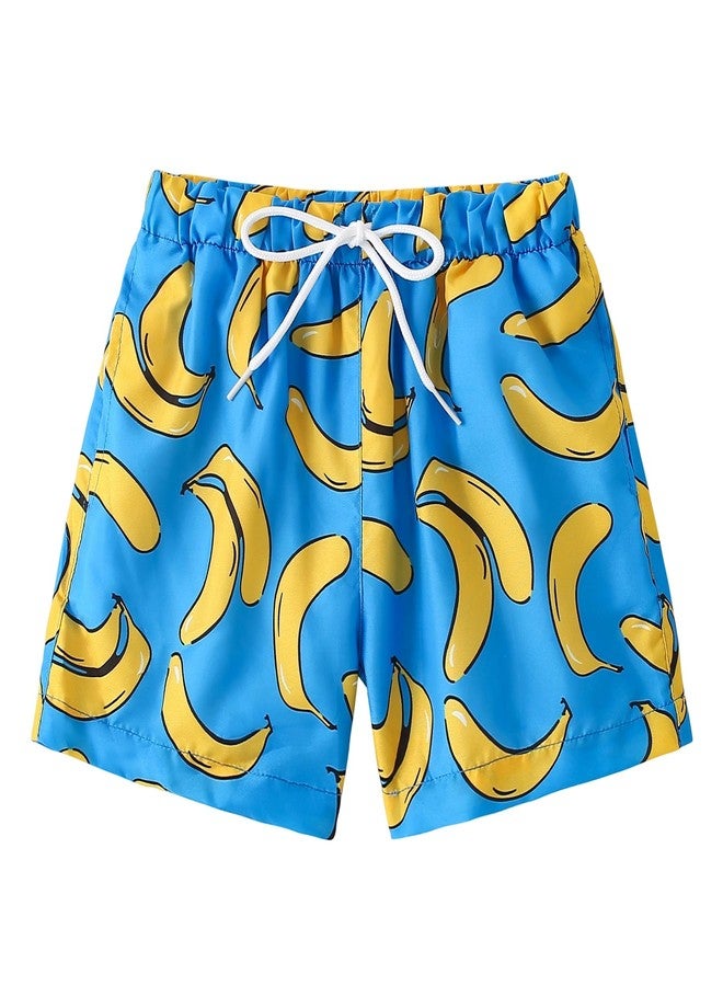 YAGATA Boys Swim Trunks Toddler Broad Swim Shorts Quick Dry Kids Swim Bathing Suit Boys Swim Set Blue Bananas 2-3T 100 - Image 1