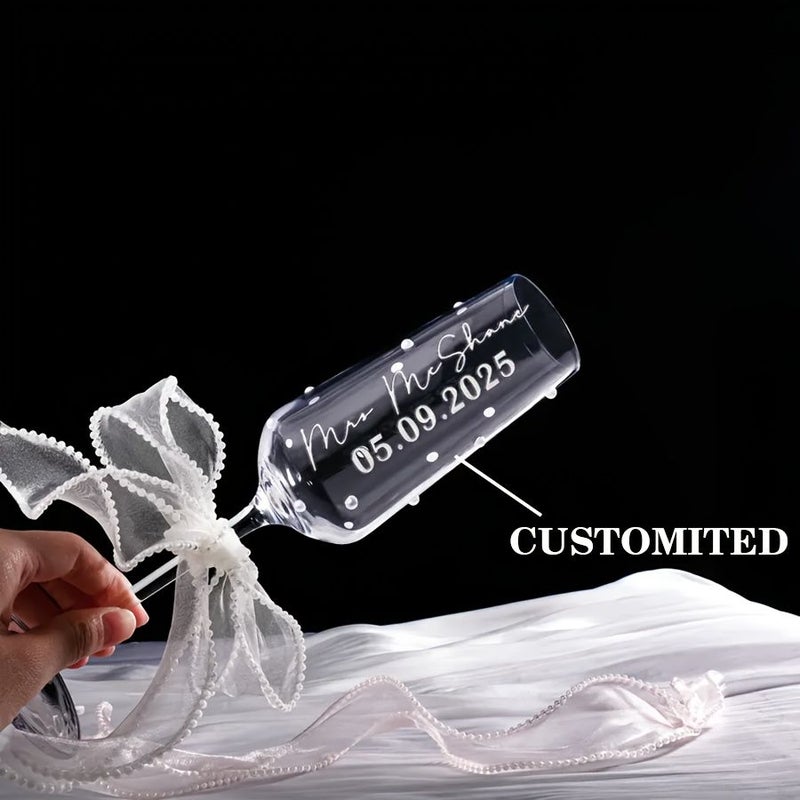 Personalized Wedding Champagne Flutes Pearl And Ribbon Crystal Glass Bridesmaid Gifts Bridal Toast Glass Wedding Day Gifts Style 11 - Image 1