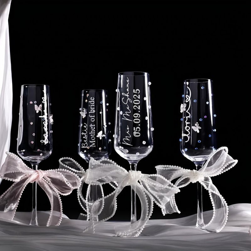 Personalized Wedding Champagne Flutes Pearl And Ribbon Crystal Glass Bridesmaid Gifts Bridal Toast Glass Wedding Day Gifts Style 11 - Image 2