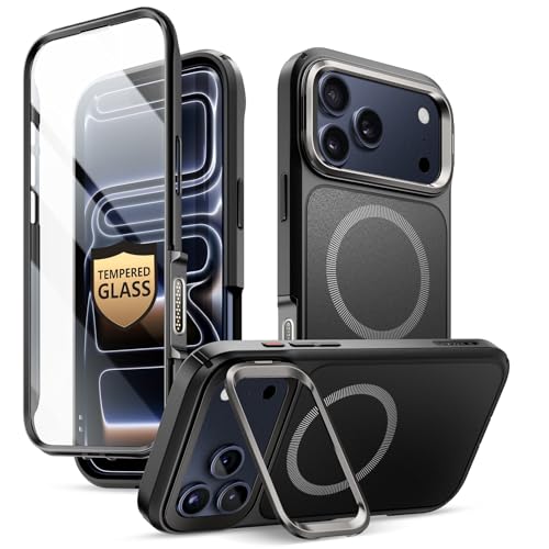 I-blason iBlason for iPhone 17 Pro Max Case MagSafe with Stand 9H Tempered Glass Screen Protector Camera Control Button Cover MilitaryGrade Protection FullBody Heavy Duty Magnetic Case Black - Image 1