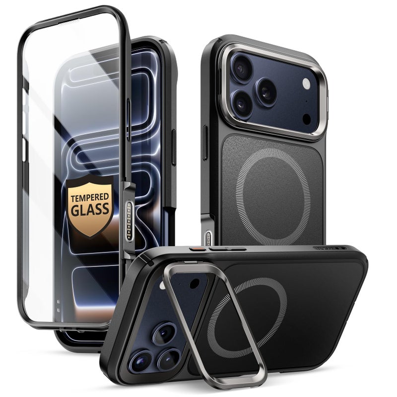 I-blason iBlason for iPhone 17 Pro Max Case MagSafe with Stand 9H Tempered Glass Screen Protector Camera Control Button Cover MilitaryGrade Protection FullBody Heavy Duty Magnetic Case Black - Image 2