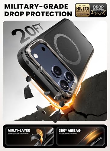 I-blason iBlason for iPhone 17 Pro Max Case MagSafe with Stand 9H Tempered Glass Screen Protector Camera Control Button Cover MilitaryGrade Protection FullBody Heavy Duty Magnetic Case Black - Image 3