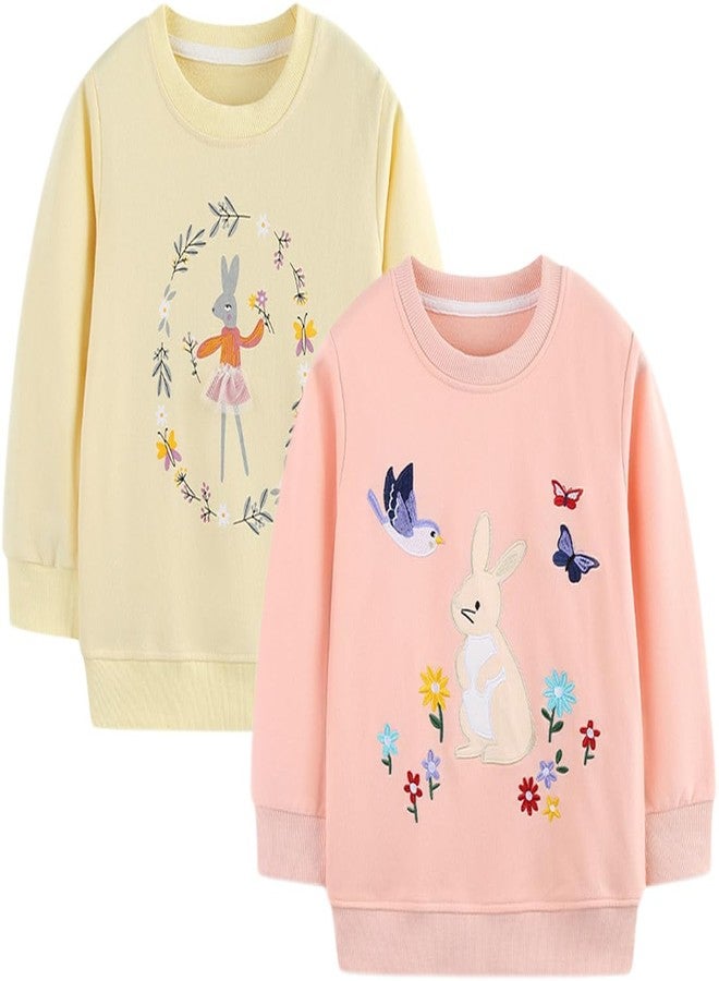 VZF Toddler Girl Sweatshirt Crewneck Long Sleeve Shirt Girls Christmas Clothes Fall Pullover Tops, Yellow+Pink, 3T - Image 1