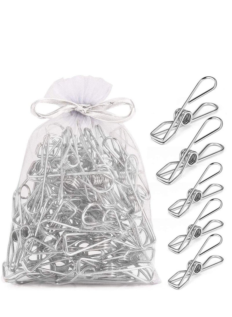 Clothespins Clips Pack of 40 Long Lasting Strong Grip Multi Purpose Metal Chip Clip for Clothes Kitchen 2 Sizes 30 Medium Clips 5.5CM Long 10 pcs of Bigger Clips Length of 6.5CM  - Image 1