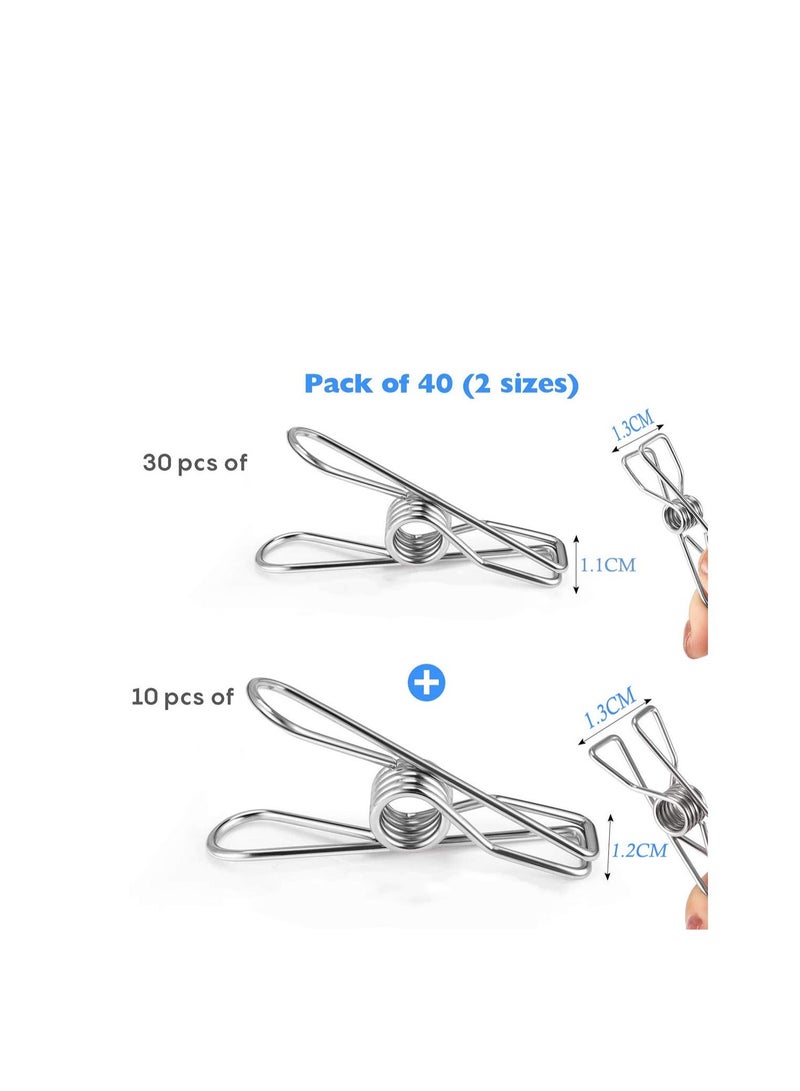Clothespins Clips Pack of 40 Long Lasting Strong Grip Multi Purpose Metal Chip Clip for Clothes Kitchen 2 Sizes 30 Medium Clips 5.5CM Long 10 pcs of Bigger Clips Length of 6.5CM  - Image 5