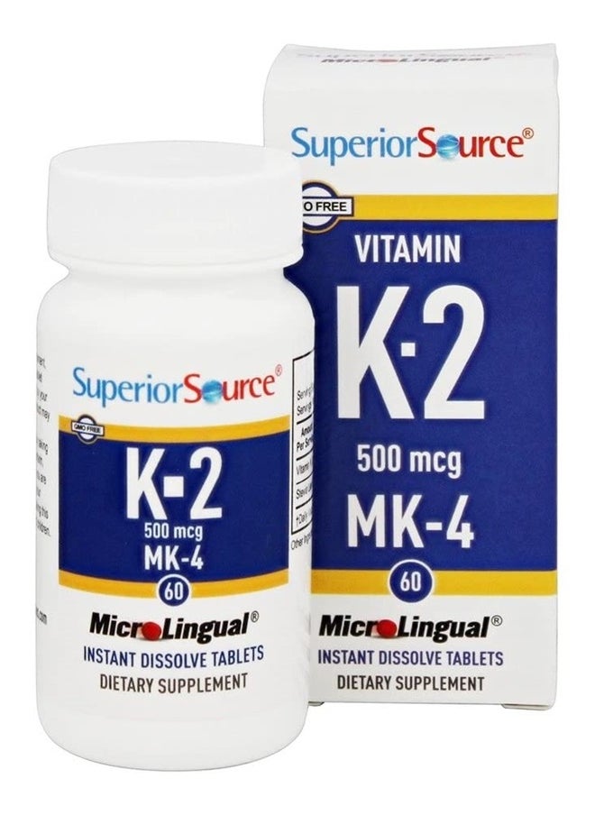 Superior Source Vitamin K2 MK-4 (Menaquinone-4), 500 mcg, Quick Dissolve Sublingual Tablets, 60 Count, Healthy Bones and Arteries, Immune & Cardiovascular Support, Assists Protein Synthesis, Non-GMO  - Image 1