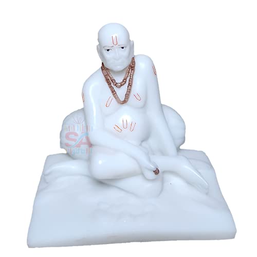Sai Amrut Swami Samarth Marble Idol/Murti in Sitting Position (5 Inch, White) - Image 1