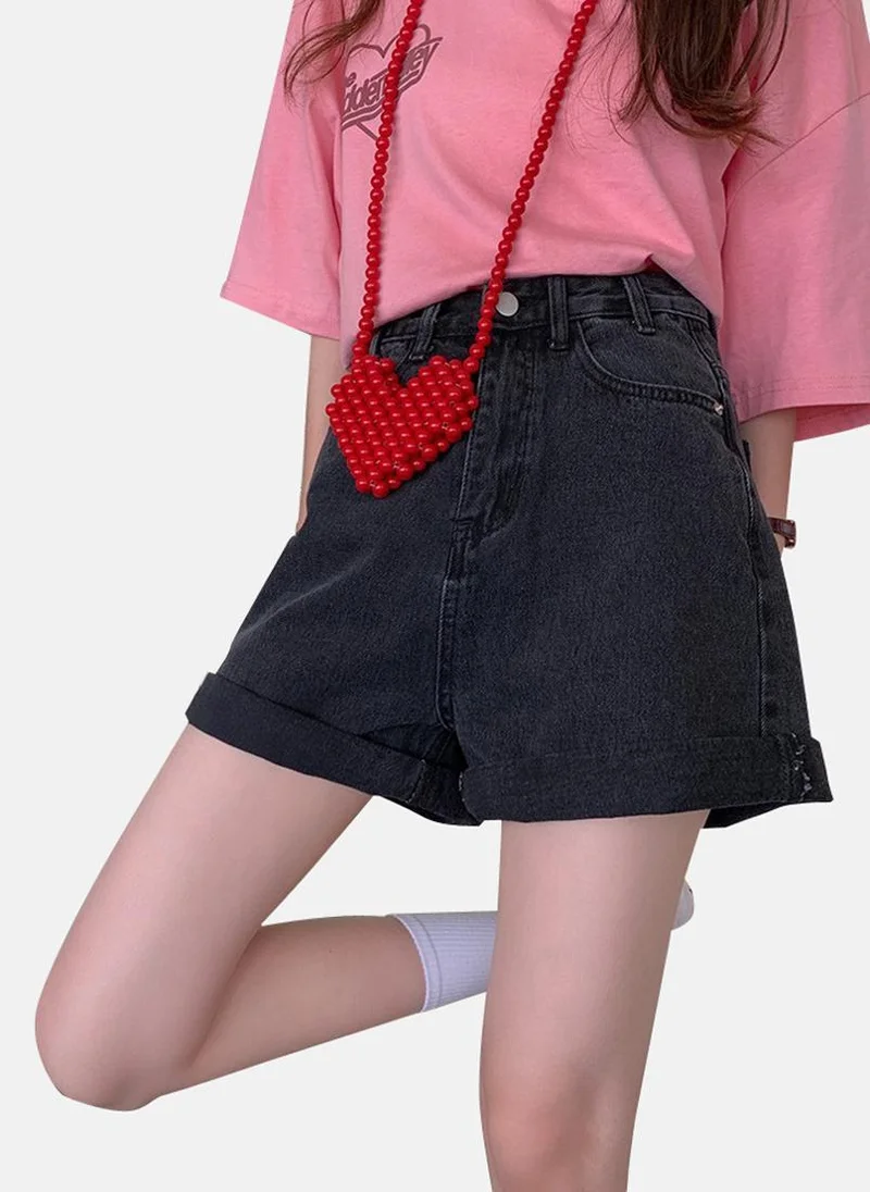 YUNIQEE Black Slim Fit Solid Denim Shorts
