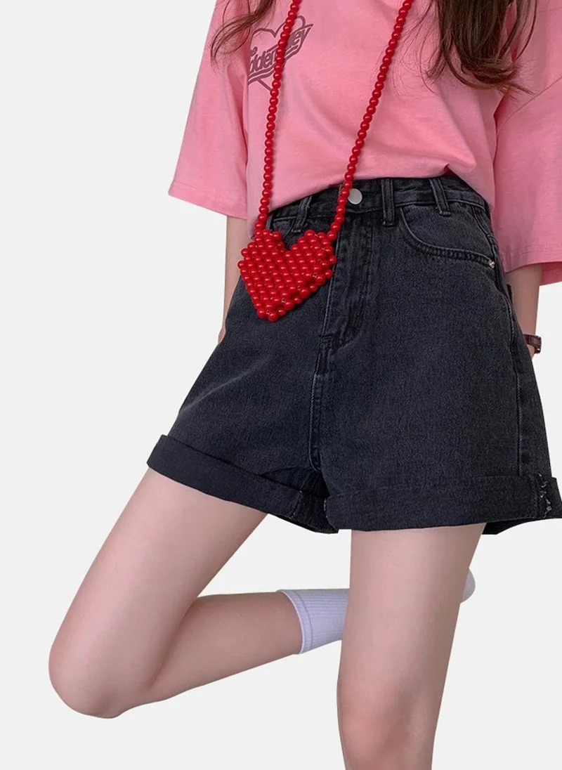 YUNIQEE Black Slim Fit Solid Denim Shorts