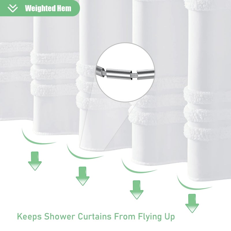 Dynamene Extra Wide Shower Stain - 108 × 72 بوصات معنقدة ستائر قماش مخطط Chenille لاستشارات الحمام وأحواض الاستحمام رث أنيقة مقاومة للماء الستار مع 18 خطاف أبيض - Image 3