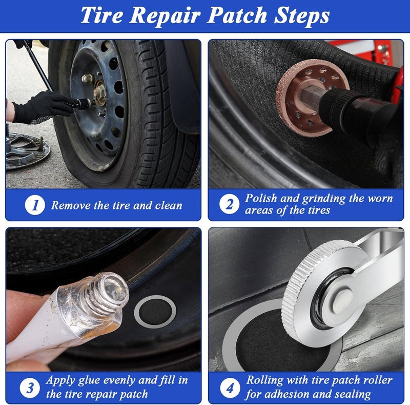 Anglekai 30+3PCS Tire Patch Roller Kit, Tire Patch Roller/Tire Repair Buffing Wheel/Tire Inner Liner Scraper/ 30PCS Tire Patches(32mm/ 42mm/ 58mm), Tire Repair Patch Tool for Car Grinding - Image 5