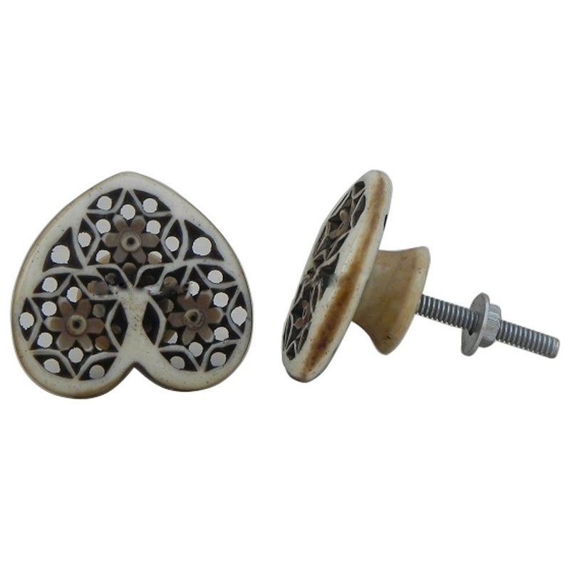 Indian-Shelf IndianShelf 4 Piece Brown Knobs Bone Door Knob Heart Door Handle Set 444 cm Handle Pulls 