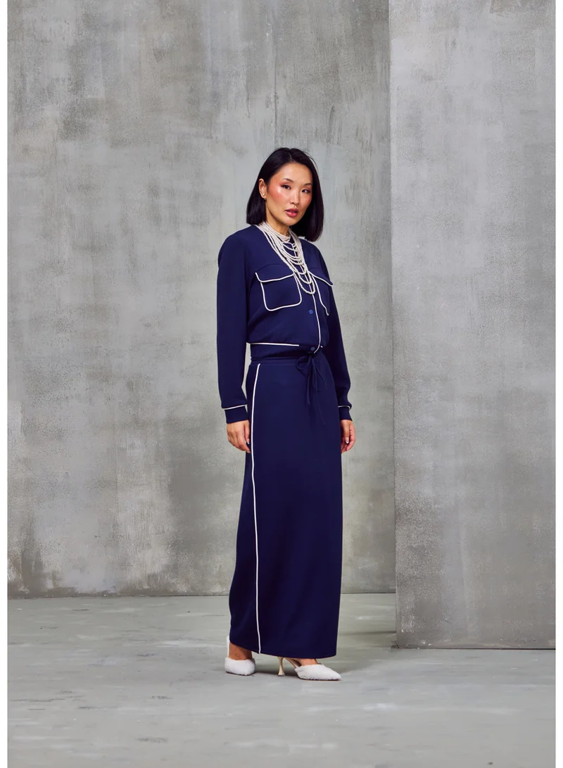 Ashita Fernandes Top / Zipper Jacket – Deep Navy Blue, Premium Jersey with Contrast Stitch