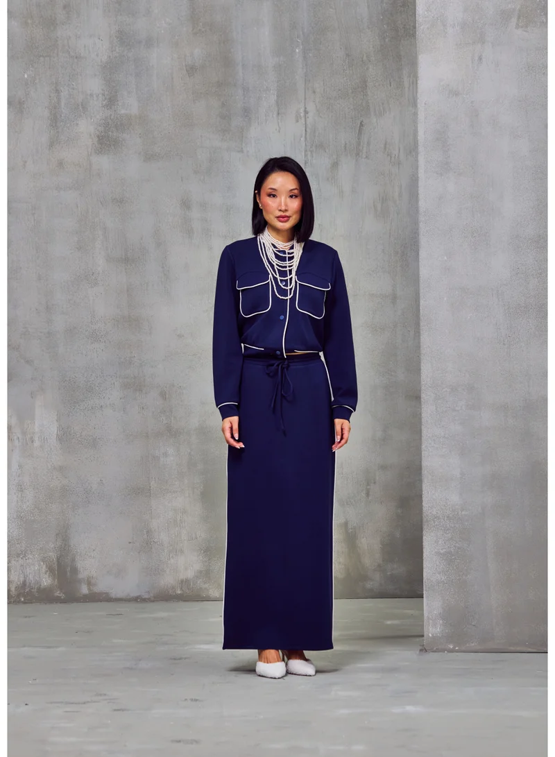 Ashita Fernandes Top / Zipper Jacket – Deep Navy Blue, Premium Jersey with Contrast Stitch