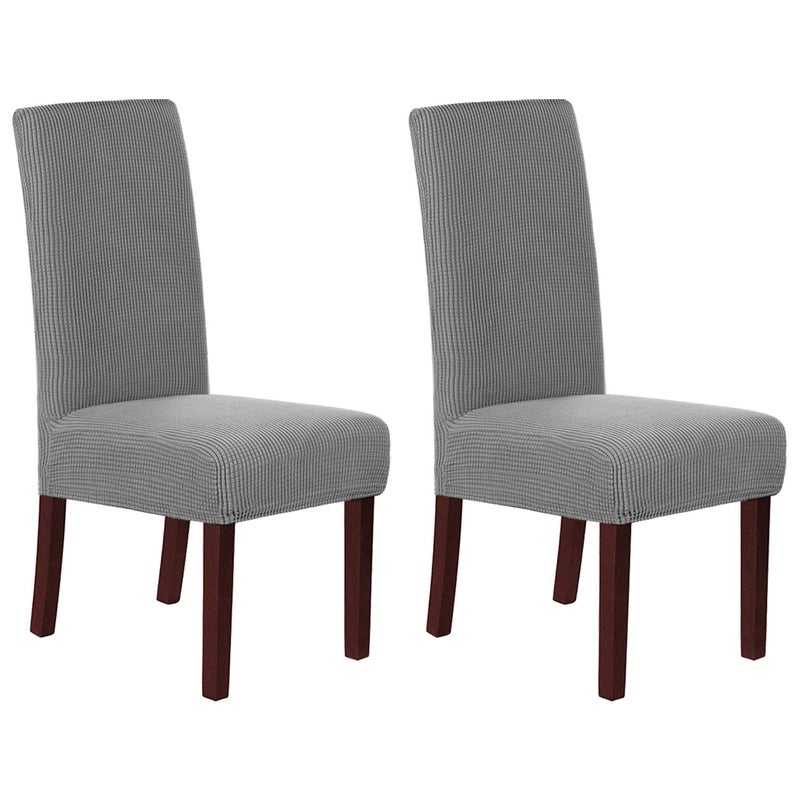 H.VERSAILTEX Stretch Dining Chair Covers Set of 2 Chair Covers for Dining Room Parsons Chair Slipcover Chair Protectors Covers Dining  Feature Textured Checked Jacquard Fabric  Dove - Image 1