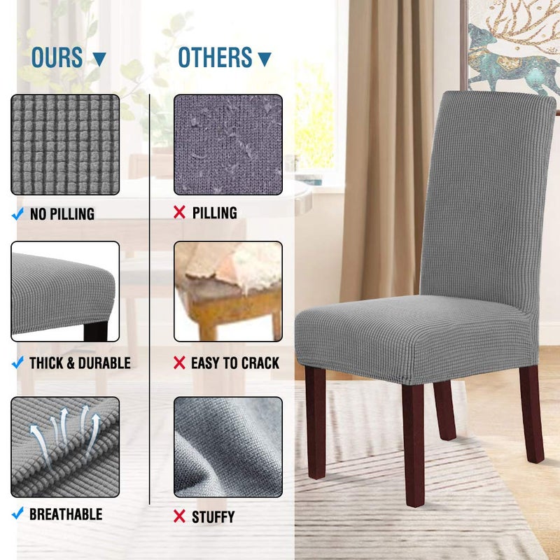 H.VERSAILTEX Stretch Dining Chair Covers Set of 2 Chair Covers for Dining Room Parsons Chair Slipcover Chair Protectors Covers Dining  Feature Textured Checked Jacquard Fabric  Dove - Image 4