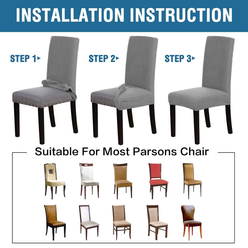 H.VERSAILTEX Stretch Dining Chair Covers Set of 2 Chair Covers for Dining Room Parsons Chair Slipcover Chair Protectors Covers Dining  Feature Textured Checked Jacquard Fabric  Dove - Image 5