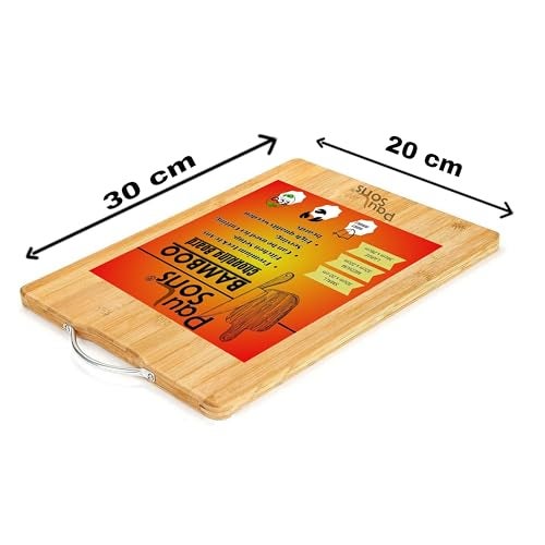 PAUL SONS eco-Friendly Bamboo Cutting Board, Durable Stainless Steel Handle for Convenient Hanging, It's Perfect for Everyday Kitchen (STEELHAND-CHOPPING-30x20) - Image 2
