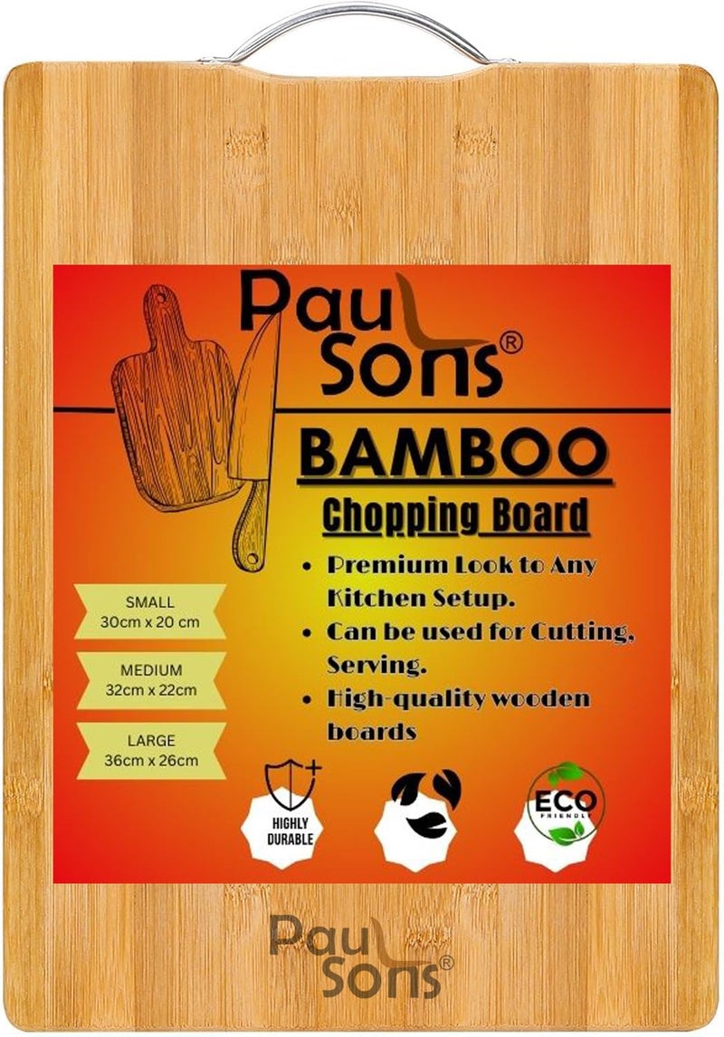 PAUL SONS eco-Friendly Bamboo Cutting Board, Durable Stainless Steel Handle for Convenient Hanging, It's Perfect for Everyday Kitchen (STEELHAND-CHOPPING-30x20) - Image 5